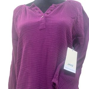 NWT Jag Women's Top Textured Henley Blouse New with Tags, Eggplant, Size: L